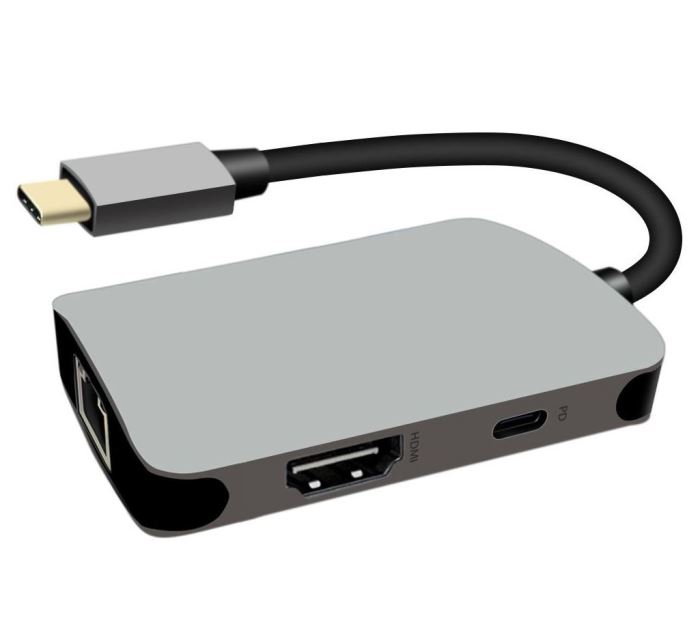 Obrázek zboží Adaptér USB-C na HDMI + RJ45 + PD adaptér, hliníkové pouzdro