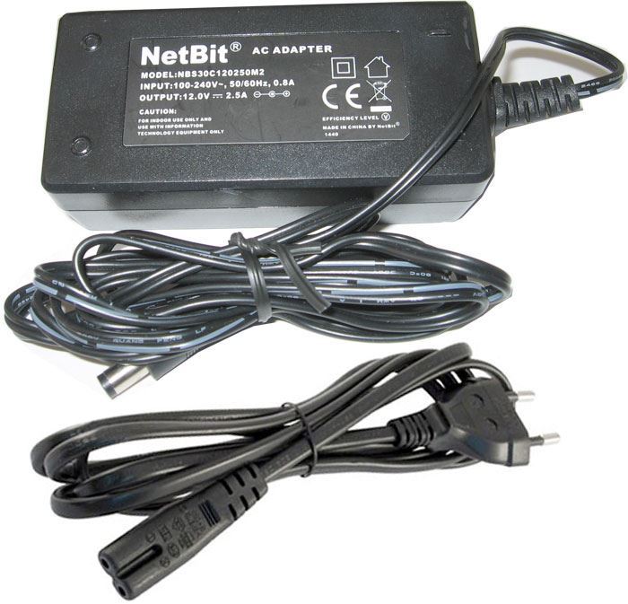 Obrázek zboží Napáječ, síťový adaptér NetBit 12V/2,5A spínaný, konc. 5,5x2,1mm
