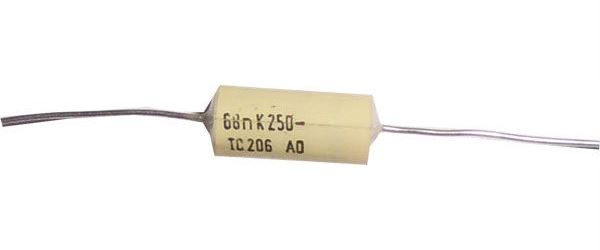 Obrázek zboží 68n/250V TC206 /TC216/, svitkový kondenzátor axiální