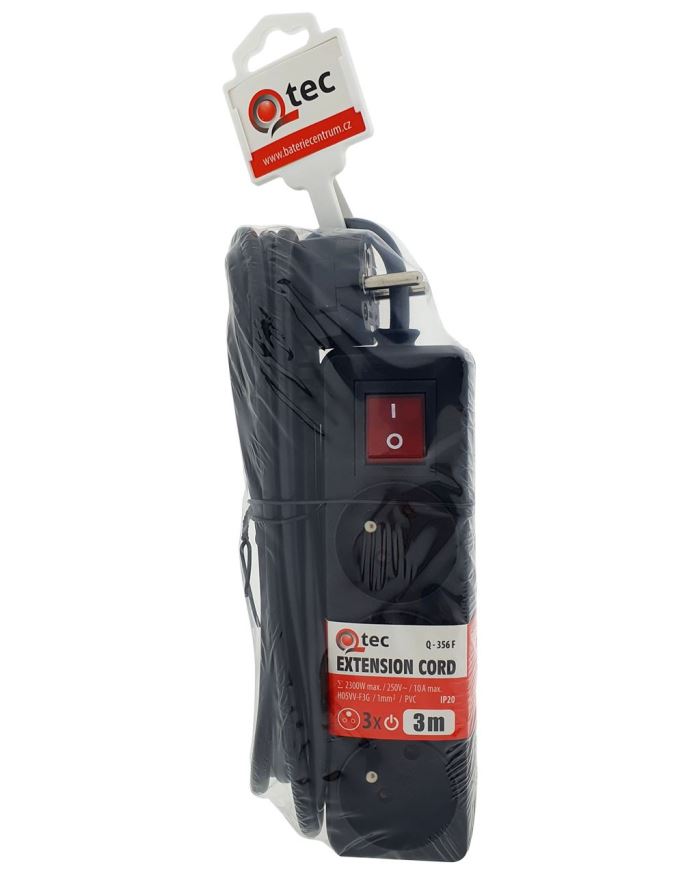 Obrázek zboží Prodlužovací přívod 3m-3x10A s vypínačem, 3x1mm2, černá, OTEC