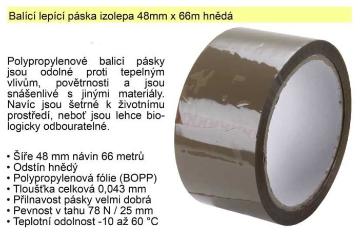 Obrázek zboží Lepící páska - izolepa hnědá 48mm/66m