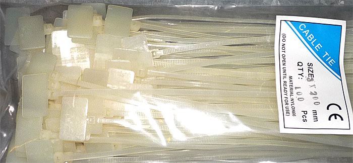Obrázek zboží Stahovací páska 2,5x100mm bílá se štítkem, balení 100ks