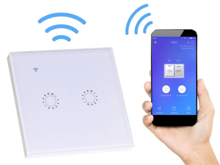 Ilustrační foto WiFi vypínač osvětlení - dvojtý Obrázek zboží WiFi vypínač osvětlení - dvojtý