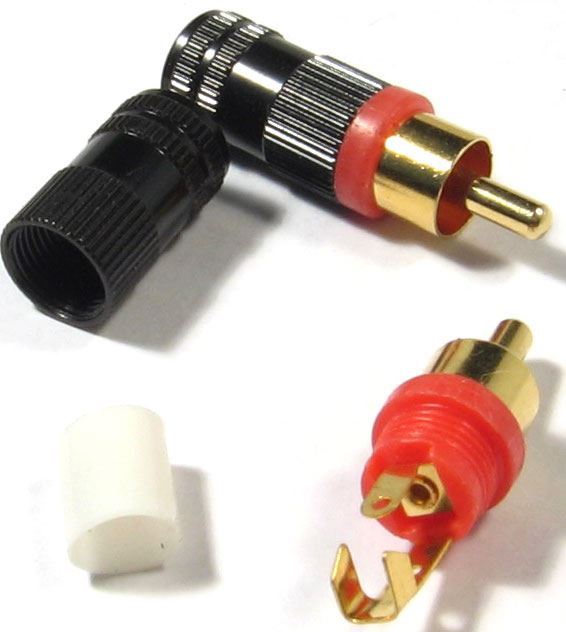 CINCH konektor kovový, černý s červeným soklem