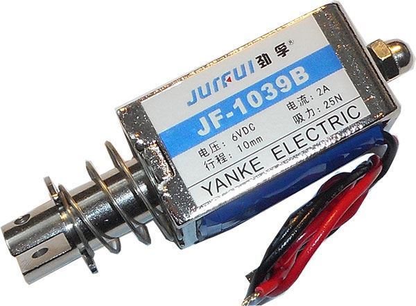 Elektromagnet tažný JF-1039B 6VDC, síla 25N, zdvih 10mm, DOPROD
