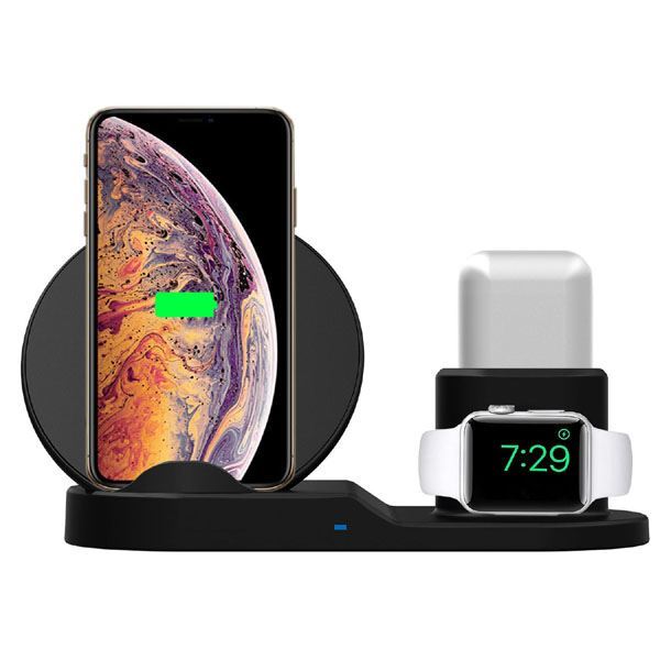 3v1 bezdrátová nabíječka, pro telefon, Apple Watch a Airpods, černá