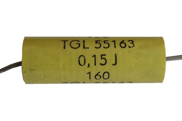 150n/160V TGL55163, svitkový kondenzátor axiální pr.9x21mm