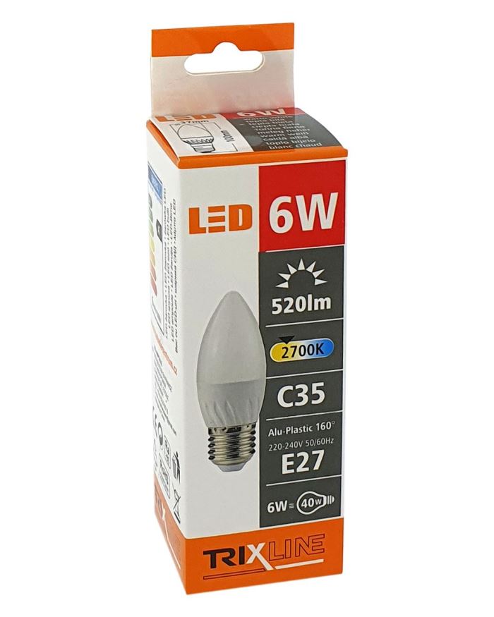 Žárovka LED E27 6W C35 teplá bílá TRIXLINE