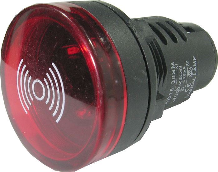 Kontrolka 230V LED 37mm, AD16-30SM, červená s bzučákem