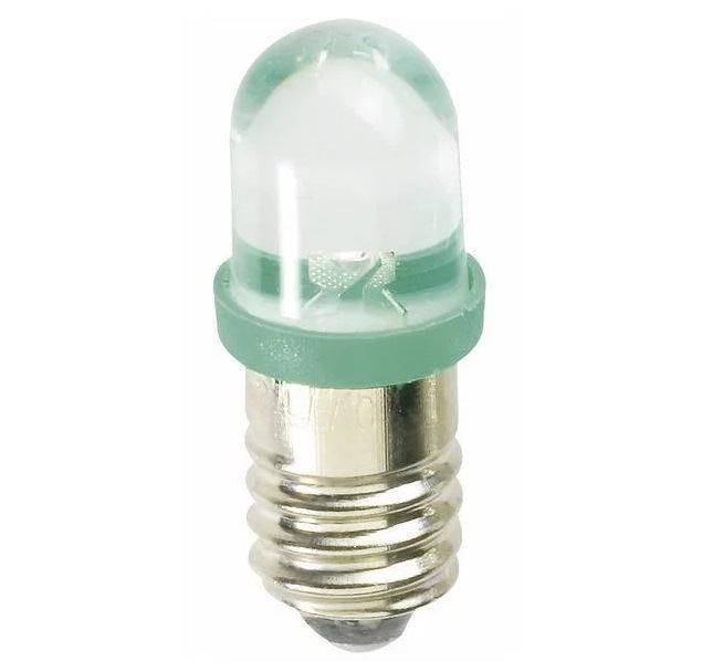 Žárovka indikační (kontrolka)  LED E10 zelená 3V, 12mA