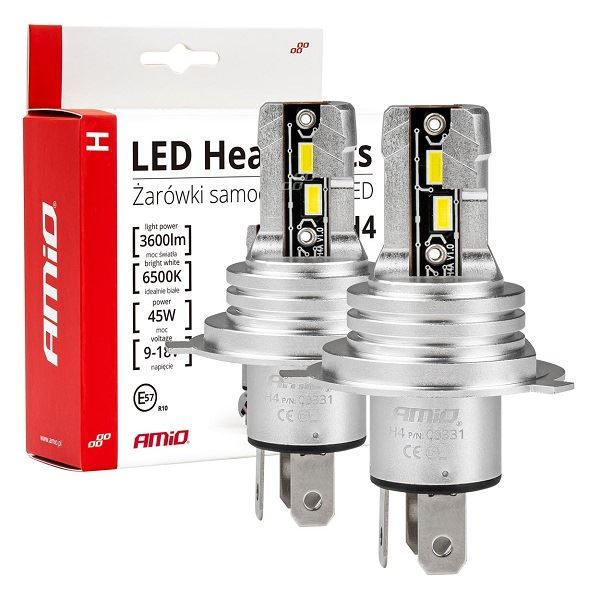 Obrázek zboží Žárovka LED H4 MINI  bílá, 9-18V/45W, 2ks AMIO