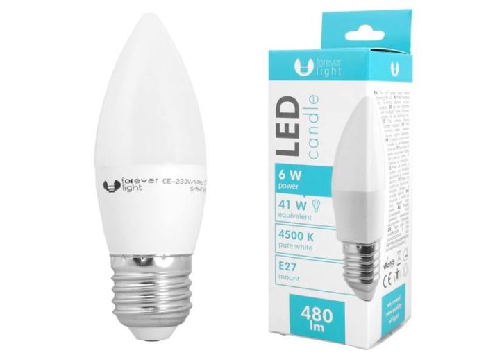 Ilustrační foto Žárovka LED A60 E27 svíčková 230V/6W, bílá denní Obrázek zboží Žárovka LED A60 E27 svíčková 230V/6W, bílá denní
