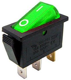 Vypínač kolébkový OFF-ON 1pol.250V/15A zelený