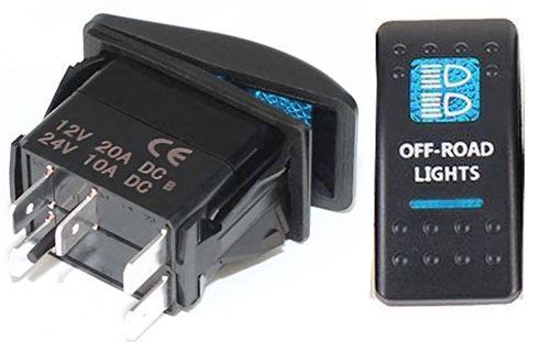 Vypínač kolébkový  A11625ABL-J9 ON-OFF 2p.12VDC/20A modrý, prosvětlený