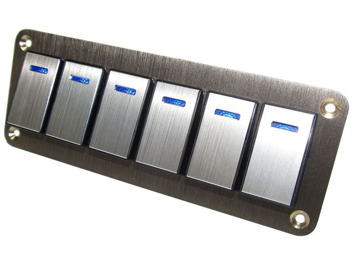 Obrázek zboží Hliníkový panel se 6 vypínači Rocket switch 12/24V - modré podsvícení