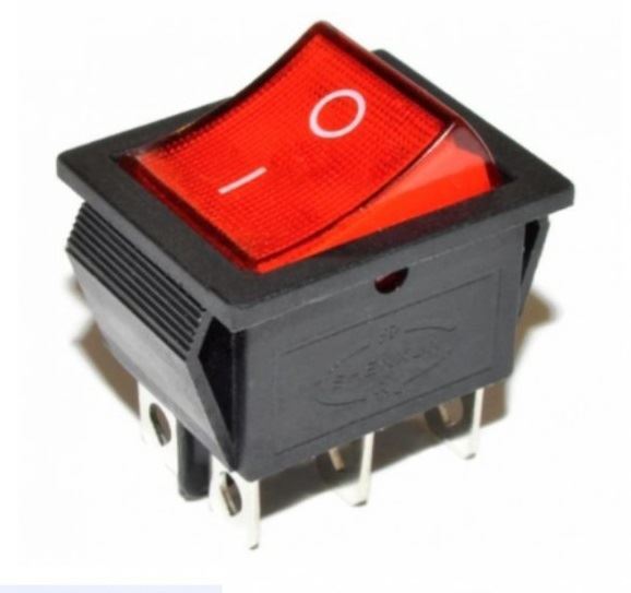 Přepínač kolébkový KCD4, ON-ON 2pol.250V/15A červený,prosvětlený
