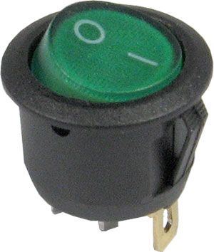 Vypínač kolébkový MIRS-101-9, ON-OFF 1pol.250V/6A zelený, prosvětlený