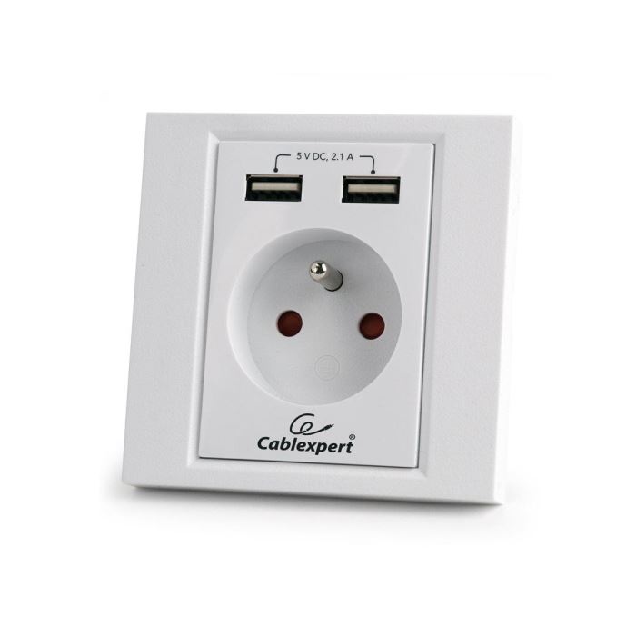 Ilustrační foto Zásuvka 230V/16A pod omítku + 2x USB , 2100mA Gembird Obrázek zboží Zásuvka 230V/16A pod omítku + 2x USB , 2100mA Gembird