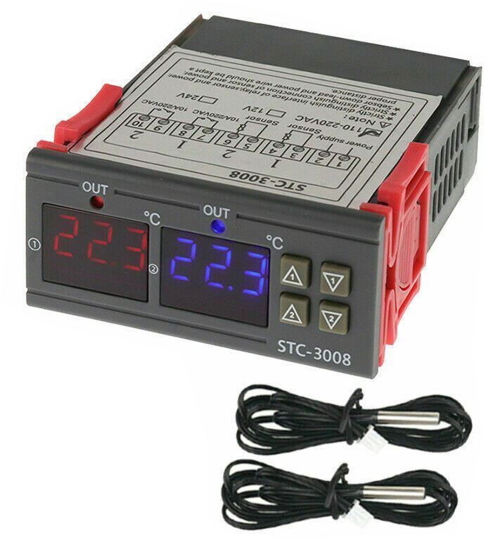 Digitální termostat duální - STC-3008 rozsah -55°C~120°C, 230V AC