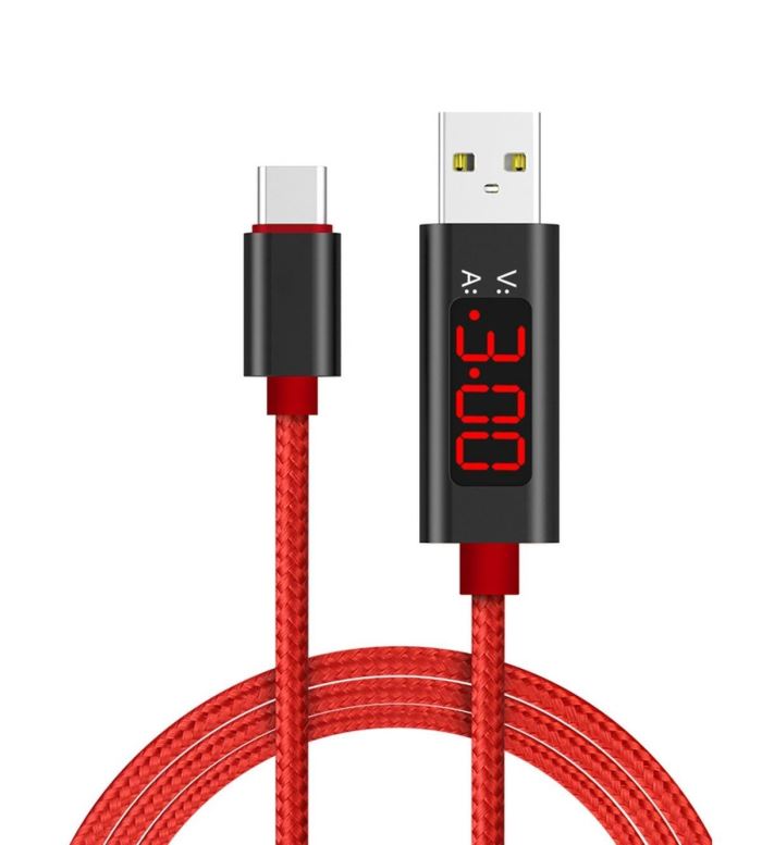 Kabel USB 3.0 konektor USB A / USB-C 1m s voltmetrem a ampérmetrem,RED