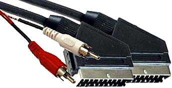 Scart-Scart 21pin-1,5m+2x Cinch audio stereo out