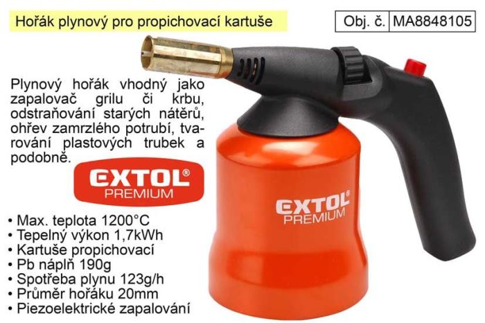 Plynový hořák Extol Premium na plynové kartuše propichovací