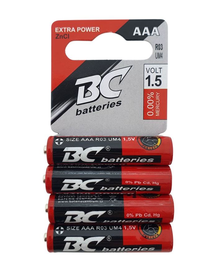 Baterie BC batteries extra 1,5V AAA(R03), Zn-Cl, balení 4ks