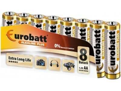 Baterie EUROBATT 1,5V  AA (LR6) Alkaline Plus, balení 8ks