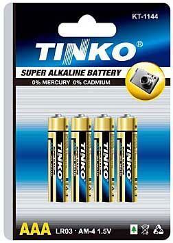 Baterie TINKO 1,5V AAA (LR03) alkalická, balení 4ks v blistru