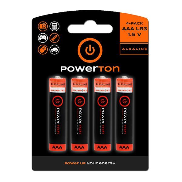 Baterie Powerton 1,5V AAA (LR03) alkalická, balení 4ks v blistru