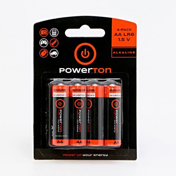Baterie Powerton 1,5V AA (LR06) alkalická, balení 4ks v blistru