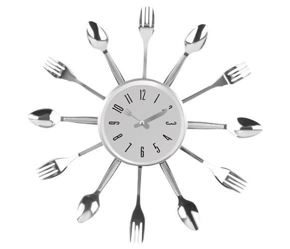 Kuchyňské nástěnné hodiny s příbory stříbrné