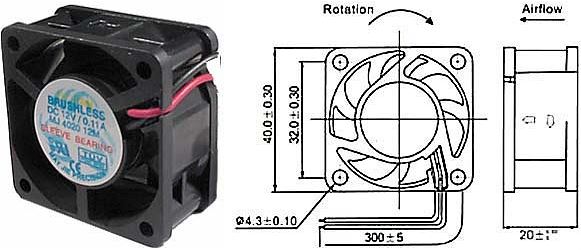 Ventilátor 40x40x20mm 12V/0,07 6000 ot/min.