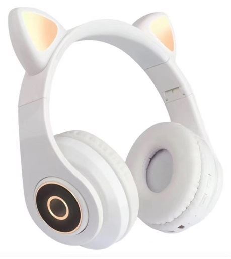 Bluetooth bezdrátová sluchátka kočičí uši, bílé