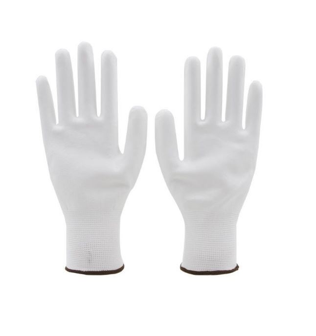 Pracovní rukavice bezešvé s PU dlaní - velikost 8, bílé