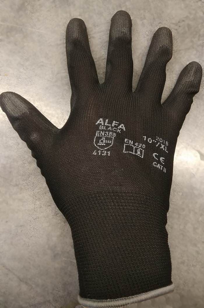 Pracovní rukavice bezešvé s PU dlaní - velikost 8, černé