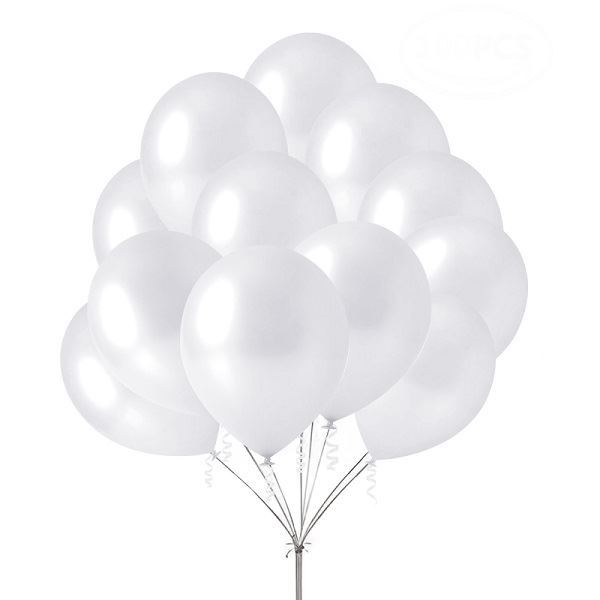 Balónky latexové metalické perleťové 30cm, bílé, 80ks