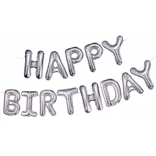 Fóliový balónkový nápis ”HAPPY BIRTHDAY” stříbrný