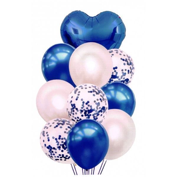 Balónky tmavě modré se srdíčkem a konfety 30-46cm, 10ks