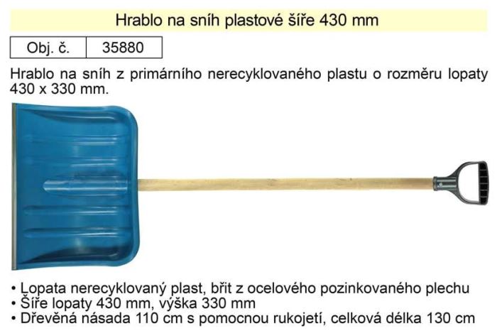Ilustrační foto Hrablo na sníh plastové šíře 430mm s ocelovým břitem. Obrázek zboží Hrablo na sníh plastové šíře 430mm s ocelovým břitem.