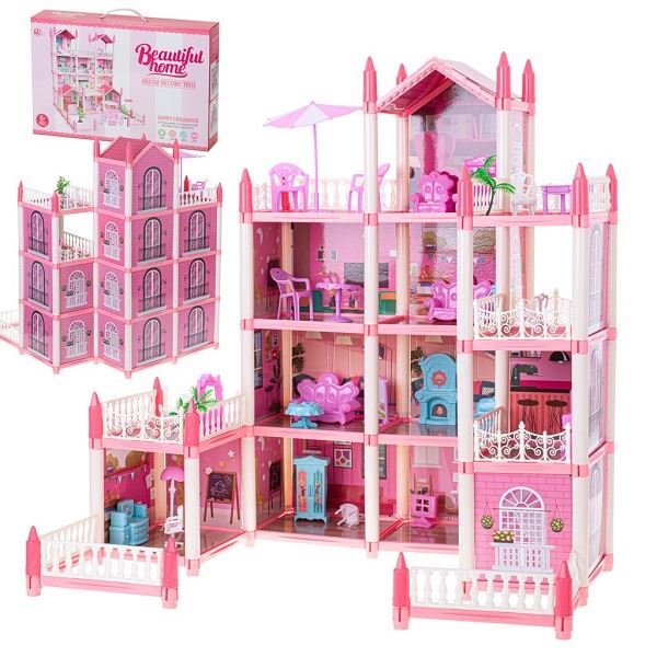 Domeček pro panenky, 4 patra, růžový