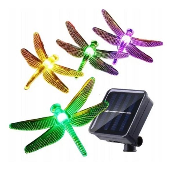 Solární dekorativní zahradní osvětlení vážky, 4,5m 20LED RGB