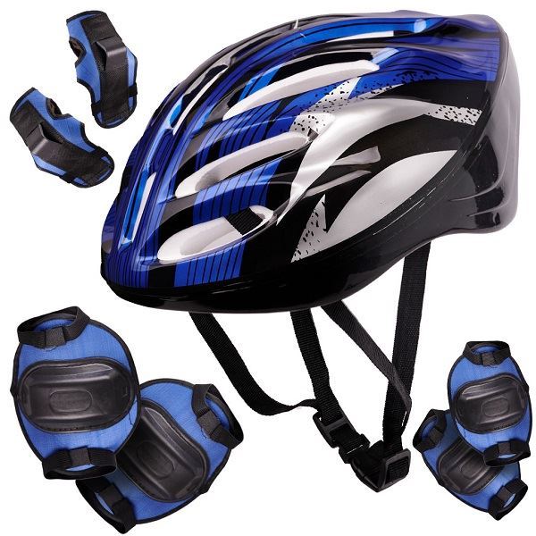 Dětská  nastavitelná cyklistická  helma s chrániči, modrá