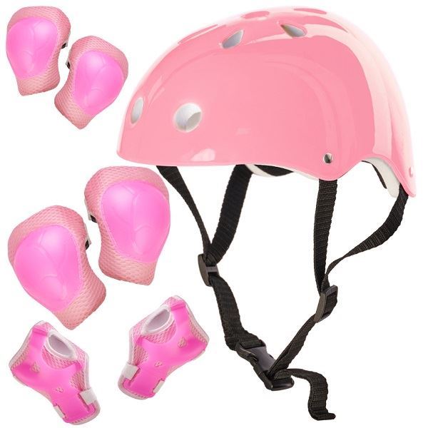 Dětská  nastavitelná helma s chrániči, růžová