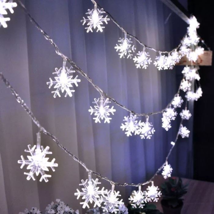 Vánoční osvětlení řetěz sněhové vločky, 10m 100LED, studená bílá