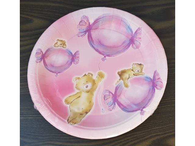 Papírové talířky  Medvídek růžový, 23cm, 8ks